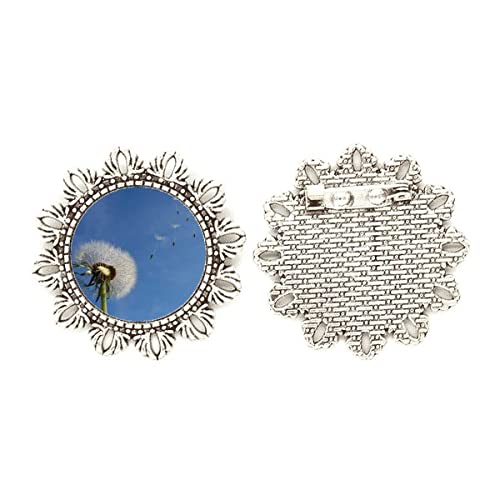 Broche de plata de diente de león azul cielo en talla medium