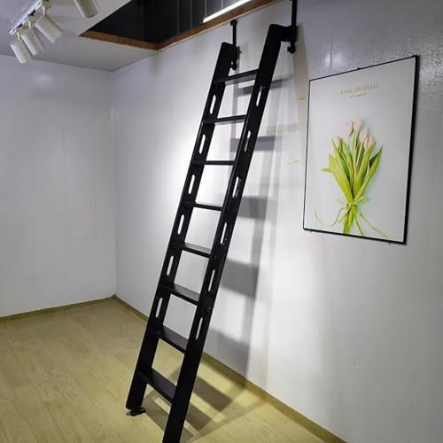 Escalera Escamoteable Escalera de Madera para Loft 7 X 8 Pies Pasamanos, Escalera Escape para Loft Ahorra Espacio Montada Pared, Escalera de Sótano Resistente para Emergencias Incendio(7 Steps 207.06c
