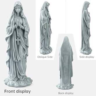 Virgin Mary Praying Statue 31.49 Inch Tall Outdoor Garden Religious Garden Outdoor Yard Patio Deck Home Entryway Hallway Sculpture Magnesium Oxide Stone （Grey Virgin）