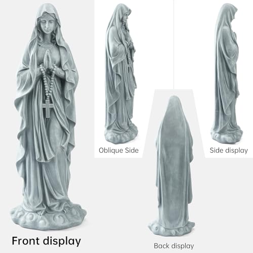 Virgin Mary Praying Statue 31.49 Inch Tall Outdoor Garden Religious Garden Outdoor Yard Patio Deck Home Entryway Hallway Sculpture Magnesium Oxide Stone （Grey Virgin）