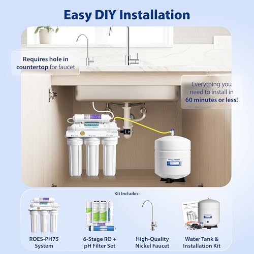 APEC Water Systems ROES-PH75 Essence Series Top Tier Alkaline Mineral pH+ 75 GPD 6-Stage Certified Ultra Safe Reverse Osmosis Drinking Water Filter System thumbnail 3