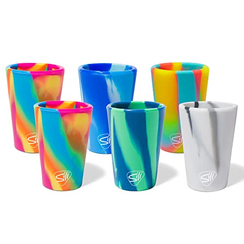 Silipint Silicone Shot-Glass Set: 6 Pack - Sugar Rush, Headwaters, Mountain Marble, Artic Sky & 2 Hippie Hops - 1.5Oz #TOP5