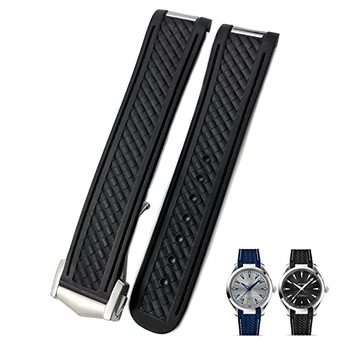 Bracelet montre caoutchouc 20mm boucle déployante rose pour montre Omega AT150 Aqua 300 ligne noire