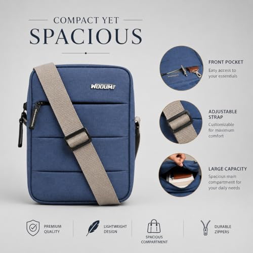 Image of Wooum Crossbody Sling Bag for Men & Women - Water-Resistant Side Shoulder Bag with 2 Main Compartments & Zipper Pockets - Perfect for Office, Travel & Daily Use