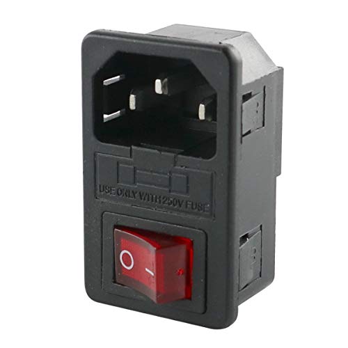 WITTKOWARE Kaltgeräte-Einbaustecker mit Sicherungshalter (5x20mm) und Kontrollschalter, Snap-in (Einbaumaße 28x47mm)