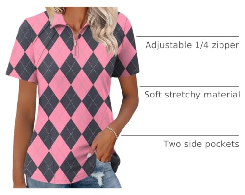 Image of LOMON Womens Golf Polo Shirts Summer Short Sleeve 1 /4 Zip Tops Moisture Wicking Casual Tennis Activewear with Pockets