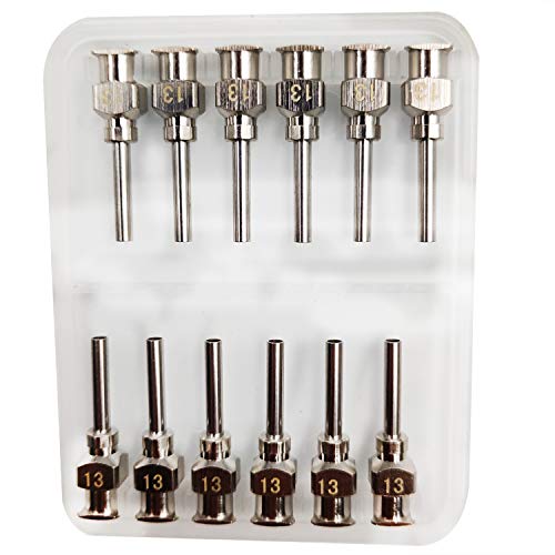 NW 1776 Aguja dispensadora y dispensadora de 12/2 pulg. De largo, 12 piezas, con cierre Luer, todo en acero inoxidable metálico (escala completa)(13G)