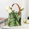Florero de vidrio con forma de bolso para flores, verde, para centros de mesa, florero bolso de vidrio con asa de cuero, floreros pequeños tipo cartera para decoración, pecera decorativa para hogar y bodas 8