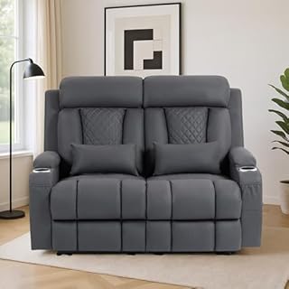 Zero Wall Hugger Power Reclining Loveseat with Adjustable Headrest, Fabric Electric Recliner Sofa with USB & Type-C Ports, Dual Cup Holders, 2-Seater Couch for Living Room, RV, Home Theater (Gray)