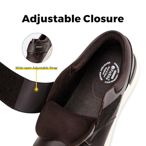 FitVille Sapatos masculinos para diabéticos, extra largos, sem cadarço, sapatos Oxford de couro para