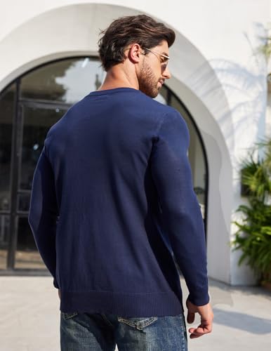 COOFANDY Herren Rundhals Pullover Leichter Strickpullover Herren Business Sweater Regular Fit Dunkelblau L
