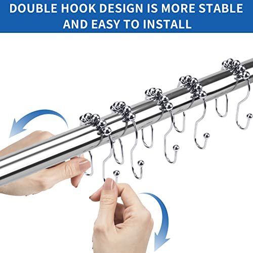 Misounda Double Shower Curtain Rings,Set Of 14,Stainless Steel,Diameter 3 X 1.8 Inches,For Shower Curtain Rod,For Shower Curtain,Sturdy Shower Curtain Rings,Hooks -Chrome #TOP2