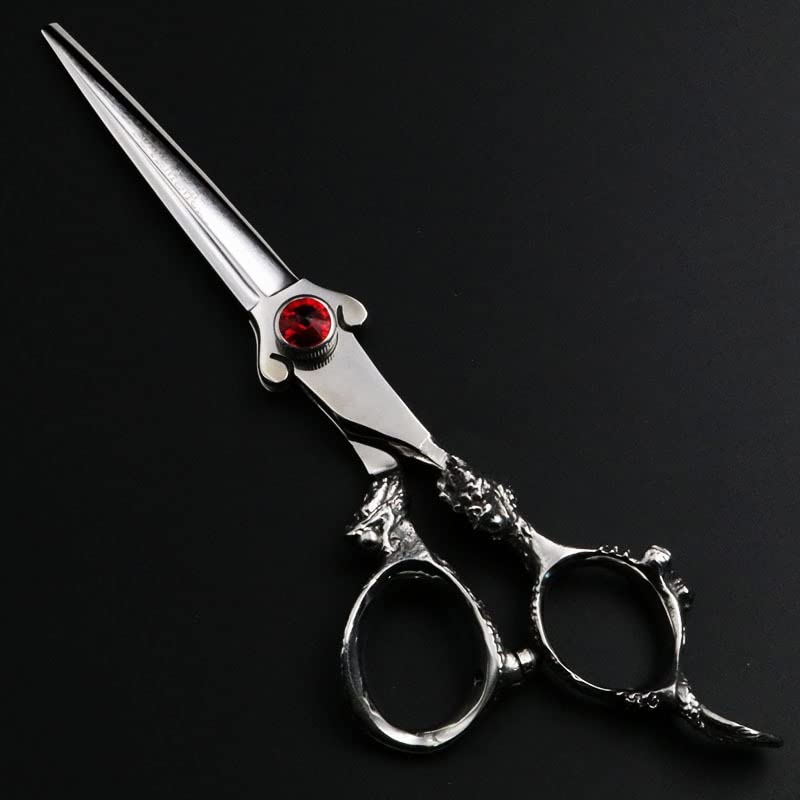 Hair Cutting Shears, 6 Inch Professional Hairdressing Scissors Set Cutting And Thinning Barber Shears Dragon Handle Ruby Style (Color : Set)