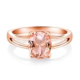 Gem Stone King 18K Rose Gold Plated Silver 9X7MM Oval Gemstone Birthstone Solitaire Engagement Ring | Wedding Anniversary Promise Ring for Women | Sizes 5-9 | Peach Nano Morganite-October | 7