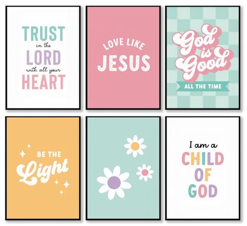 Children's Kids Bible Verse Posters Wall Art Decor Set of 6, Christian Education Posters Prints Pictures, Inspirational Quote Canvas Paintings, Unisex Bible Wall Decor, Boho Artwork Christian Classroom Decor, for Kids Bedroom Living Room Dorm Home Decor 8x10 Unframed