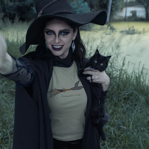 Life is Good Women's Crusher Tee Shirt, Long Sleeve Cotton Graphic T-Shirts, Quirky Frequent Flyer Witch Broom3