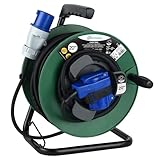 Electraline 49207 Verlängerungskabel mit Kabeltrommel, 20 m, für Wohnmobil, Camping, Caravan, IP44, 2 Steckdosen (Industrie + Schuko), Kabel AT-N07V3V3-F Querschnitt 3G2.5