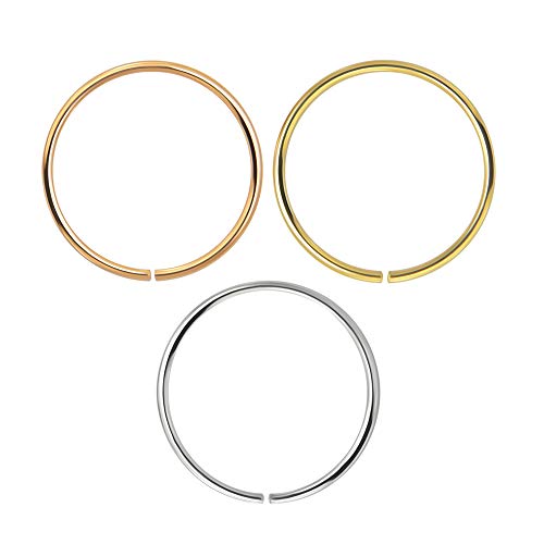 Monster Piercing 3 Pieza Caja Sistema 9K Calibre 22 Oro s?Lido (0,6 MM) - aro Abierto Nariz Anillo Piercing