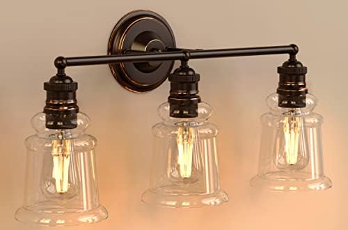 Bonhar Oil Rubbed Bronze Bathroom Vanity Light Fixtures 3 Light, Antique Vanity Lights for Bathroom with Clear Glass Shade, Vintage Vanity Lighting Fixtures (Bulb not Included)