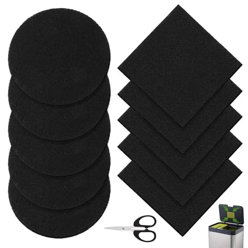 10 Piezas Filtro Carbon Activo, Filtro Arenero Gatos Cubierto Redonda y Cuadrada con 1 Tijera, Filtro de Olor de Carbón Activado para Compostadores de Residuos de Cocina y Cubos de Residuos Orgánicos