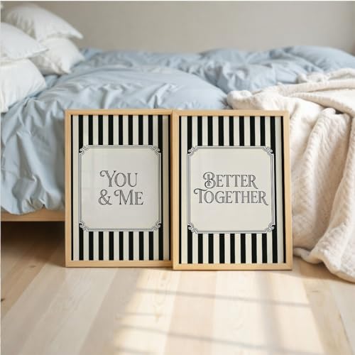 Image of Suneree You and Me Better Together Wall Art Set of 2 Framed Paintings | Couple Quote Black White Vintage Poster | Bedroom Home Decor (Art 10, 10x13 Inches)