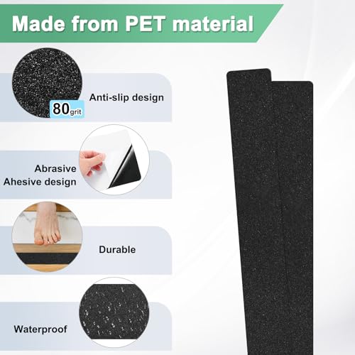 Image of M METERXITY 12-Pack Anti Slip Traction Tape 30 inch x 4 inch Best Grit Outdoor Non-Skid Tape High Traction Friction Abrasive Adhesive for Indoor /Outdoor Stairs Step [Black]
