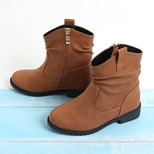 Girls Zip Side Slouchy Boots Western Boots Kids Ankle Boots Girls Low Heel Riding Booties With Zipper Girl Boots Size 42