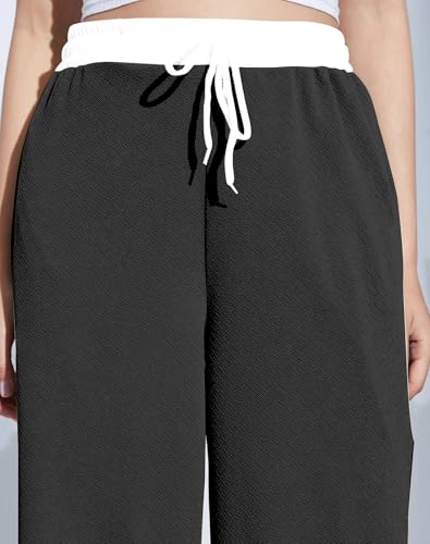 Image of Mehrang Wide Leg Drawstring Pants, with Contrast Waist Band || Casual Lounge Wear Side with Pockets, High Waisted, Relaxed Fit Trouser for Women