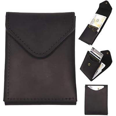 Leather Cash Wallet for Men - Slim Card Holder - Handmade Minimalist Front Pocket Wallet- Flap Wallet - Full Grain Leather (Black)