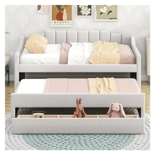 Tiiiopkvvv Gepolstertes Tagesbett für Doppelbett, mit Ausziehbett und 3 Schubladen, moderner Stil, Doppelgröße, multifunktional, einfache Montage, rutschfest – Bild 5