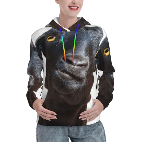 Sweat à capuche chèvre noire femme avec poche kangourou EdWal