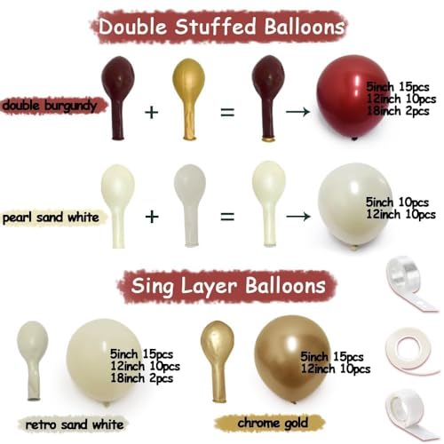 Burgundy Gold Balloons Garland Double Stuffed Wine Red Sand White Metallic Gold Latex Balloons Arch Kit for Christmas Bridal Wedding Anniversary Baby Shower Birthday Party Decorations - Image 4
