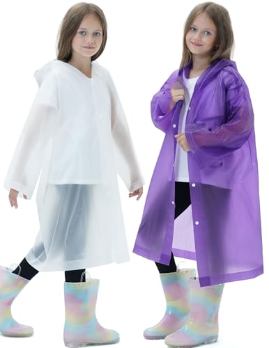 Image of 2 Pack Reusable Waterproof Raincoat EVA Emergency Rain Ponchos One Size Rain Jacket for Children, Boys and Girls