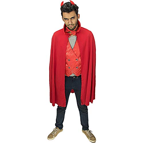 Fantasia de Diabo Luxo Com Capa Chifre e Gravata Halloween Adulto M 40-42