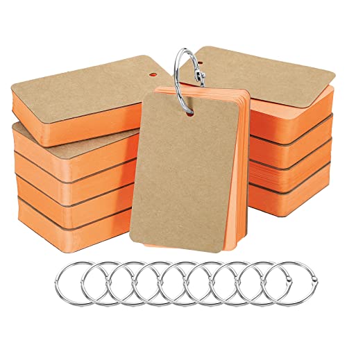 Tarjetas índice de estudio con anillos PATIKIL naranja, 500 notas en blanco preperforadas