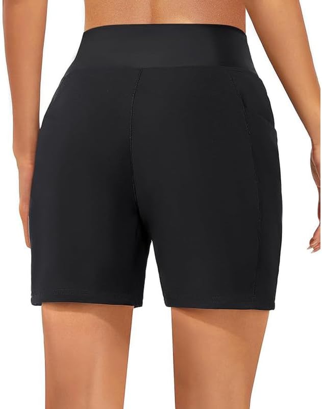 Women's 5" High Waisted Swim Board Shorts Quick Dry Beach Swimming Swimsuit Bottom with Pockets - Image 2