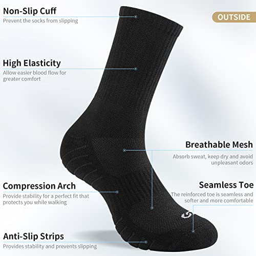Foto von Lapulas Socken Herren Damen, Baumwolle Sportsocken Atmungsaktiv Wandersocken Gepolstert Laufsocken Lange Arbeitssocken Warm Wintersocken Rutschfest Tennissocken Schwarz - 6 Paar