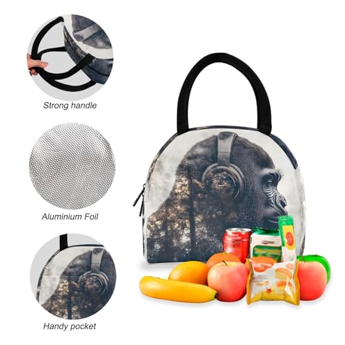 Gorilla Sideview Print Backpack Set with Lunch Bag, Large Capacity Travel Backpacks and Lunch Box Insulated for Commute Hiking Picnic4