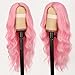 AISI HAIR Pink Wig for Women, Long Wavy Lace Hairline Middle Part Synthetic Wig for Daily Party-26 Inch