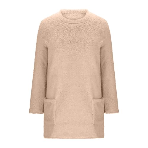 Teen Girls Plush Pullover Sweater Long Crew Neck Fuzzy Fleece Fall Winter Outwear Kids Soft Thick Coats with Pockets2