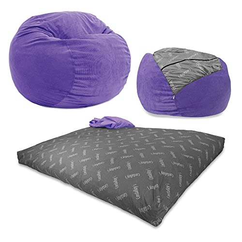 Image of CordaRoy's Corduroy Bean Bag-Convertible Bean Bag Chair&Bed-Machine-Washable Corduroy Fabric Cover-for Basement,Living Room,Game Room,Dorm&More - Full Size - Very Peri Purple | Made in The USA