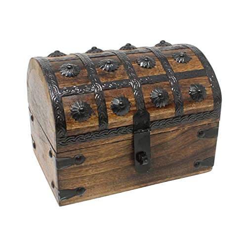 Nautical Cove Treasure Chest Keepsake and Decorative Wood Box (Large 8x6x6) - Storage Box, Wooden Box with Hinged Lid, Rustic Storage, Pirate Storage Box, Vintage Wooden Chest