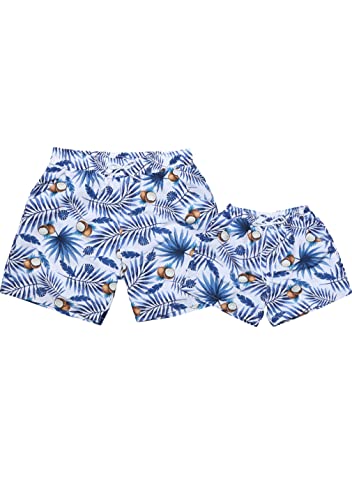 OMZIN Father and Son Swim Trunks Drawstring Elastic Waist Beach Shorts with Pockets