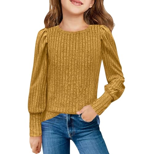 Long Sleeve Sweaters for Teen Girls Crewneck Solid Color Ribbed Knitted Casual Blouses Youth Girls Soft Trendy Tops