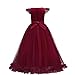 MYRISAM Girl's Embroidery Tulle Lace Maxi Flower Girl Wedding Dress Birthday Pageant Communion Dance Party Tulle Gown Burgundy 5-6T