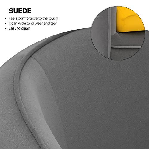 Monibloom Sofa Chair Arm Chair Living Room Bedroom Reading Chair, Yellow/Gray Contrasting Colors Upholstered Bedroom Barrel Chair With Backrest Pillow, Mid Century Modern Comfy Suede Singel Armchair #TOP3