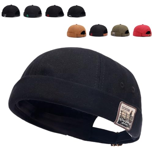 Image of Brimless Hats for Men Brimless Caps, Rolled Cuff Retro Docker Hat for Womens with Adjustable Beanie Hat
