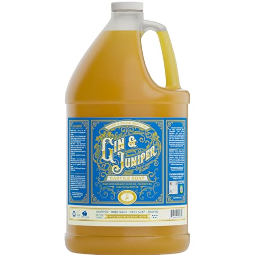 Image of Carolina Castile Soap Gin & Juniper Scented - Certified Organic Base, High Olive Oil Content, Non-Drying, Made with Organic Oils, Concentrated Body Wash for Men (Gin & Juniper, 1 Gallon)