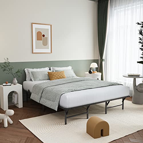 Ziyoo Queen Size Folding Bed Frames 16" High Metal Slats 2500 Pounds Support For Mattress, No Box Spring Needed, Quick Assembly, Noise Free-Black #TOP6
