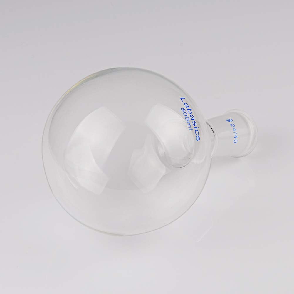 Labasics Bundle-2 Items: 500ml Glass Single Neck Round Bottom Flask and 1-Pack Glass Hex Head Hollow Glass Stopper
